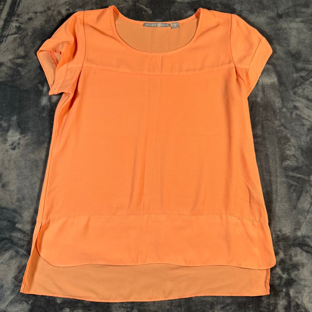 Valerie Stevens Blouse Womens Medium Orange Layered High Low Hem Top